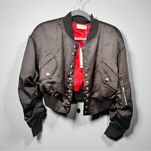 Choosy Black Satin Button Bomber Jacket Size 14 NWT